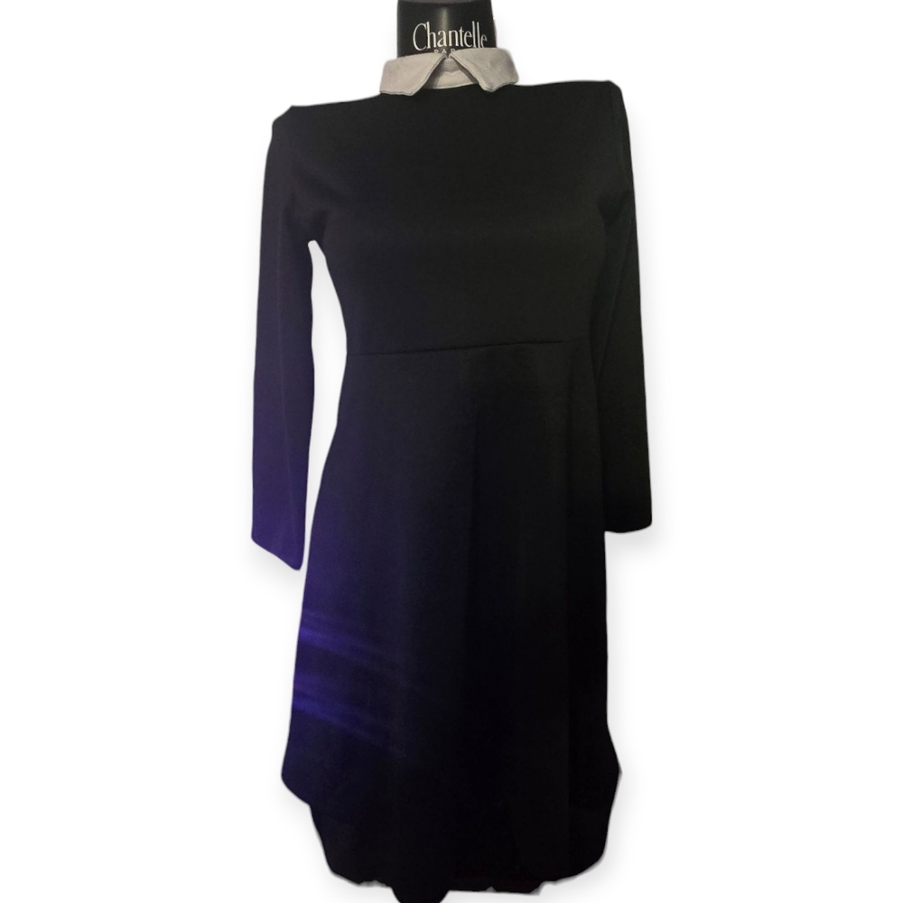 Black mini dress with a white Peter Pan collar and white cuffs, Wednesday Adams